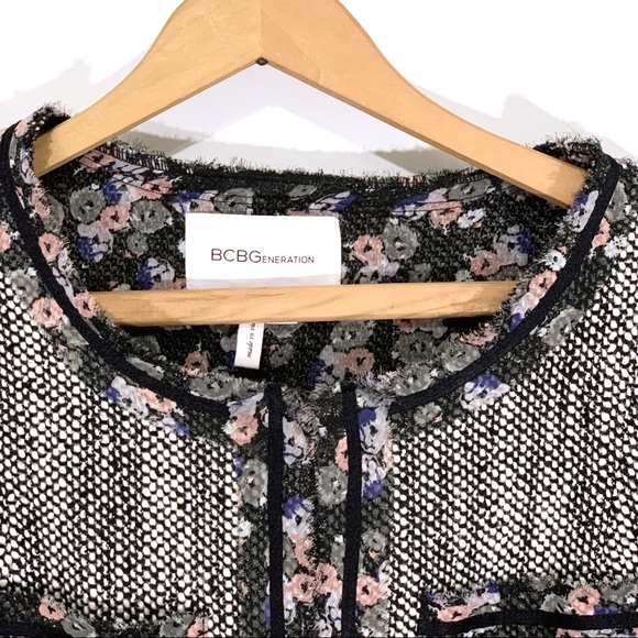 BCBGeneration Tweed Blazer with Floral Trim - Picture 2 of 8